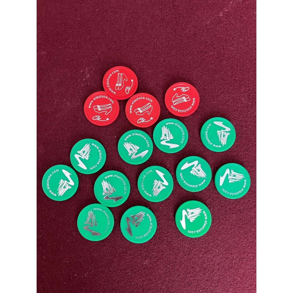 Modern Plastic Arcade Tokens Elautusa Red and Green Wizard of Oz and Coins